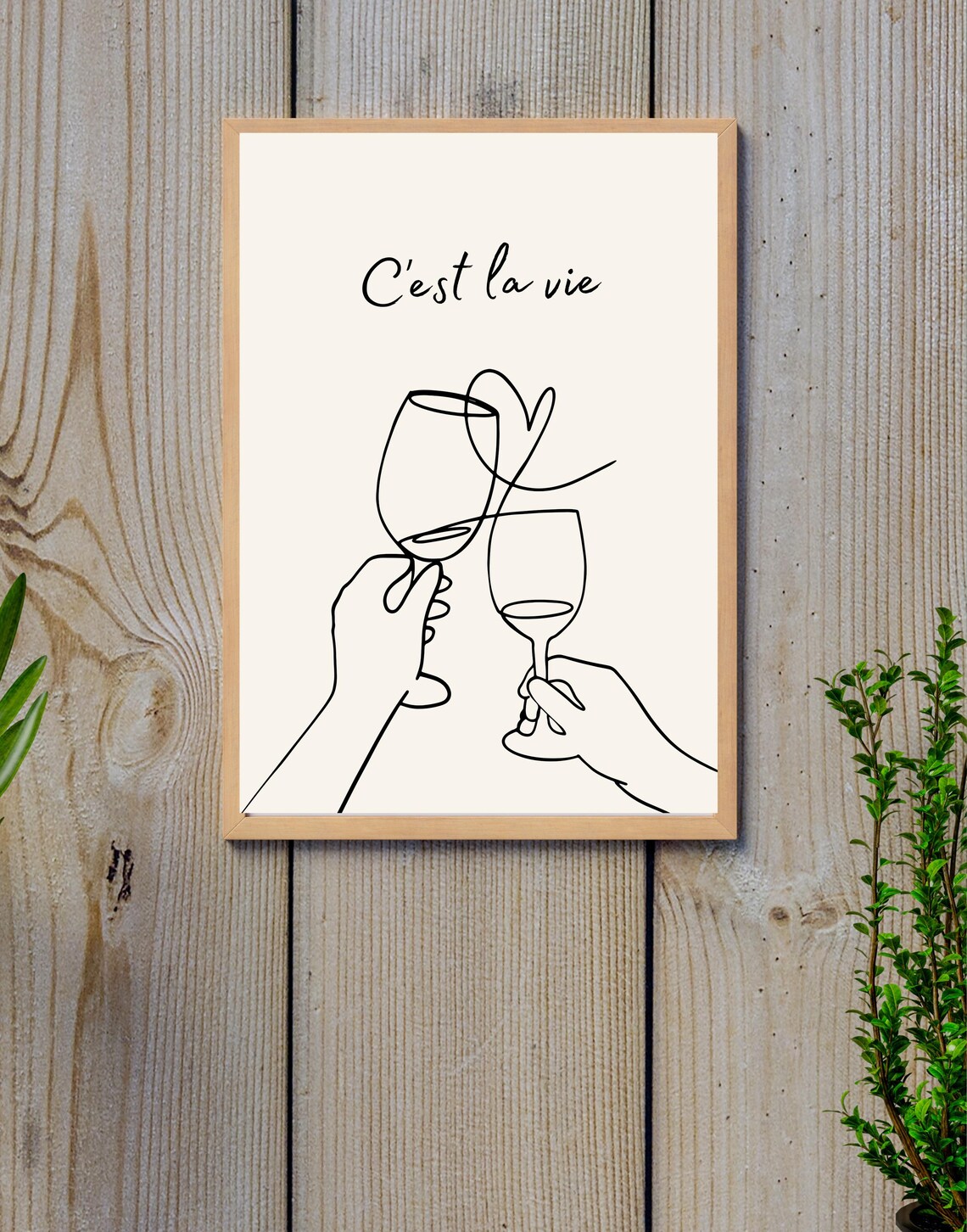 Cest la Vie Toasting Wine Glasses Minimalist French Line Art Poster - Image 2