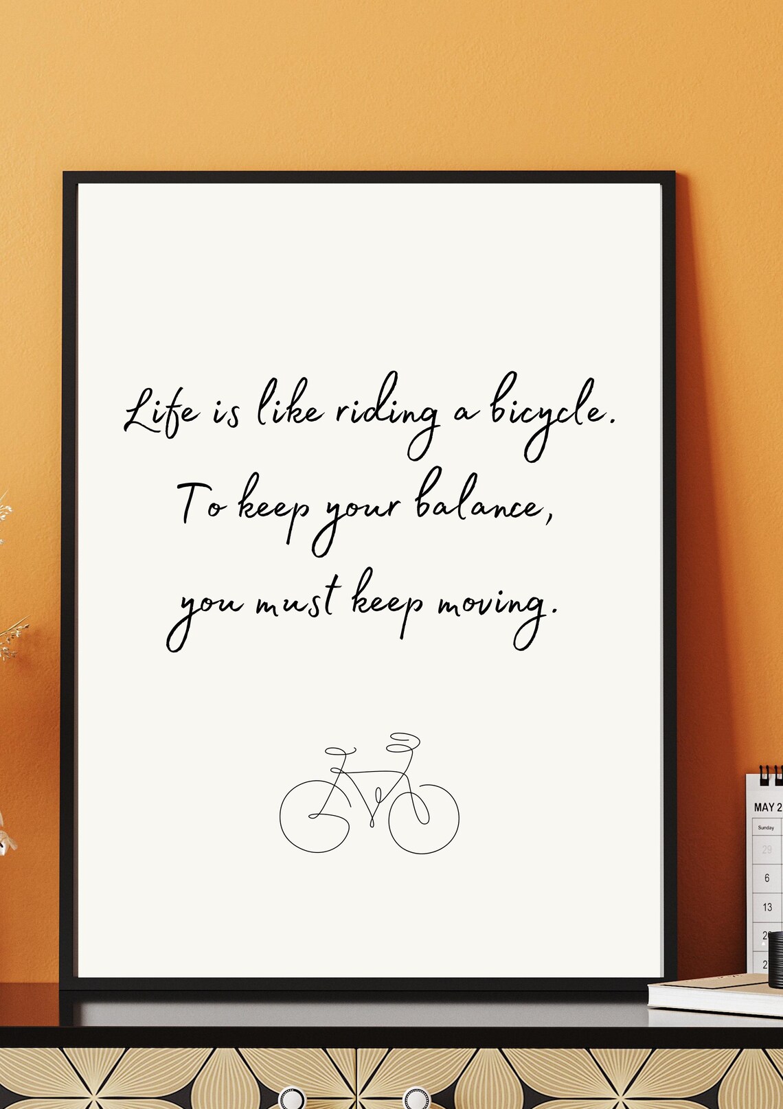 Keep Moving Bicycle Balance Motivational Script Quote Minimalist Poster - Image 2
