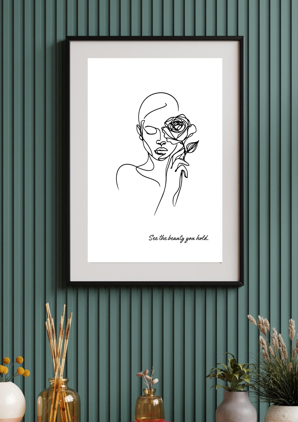 Woman Holding a Rose Line Art with Self Love Message Art Poster - Image 3