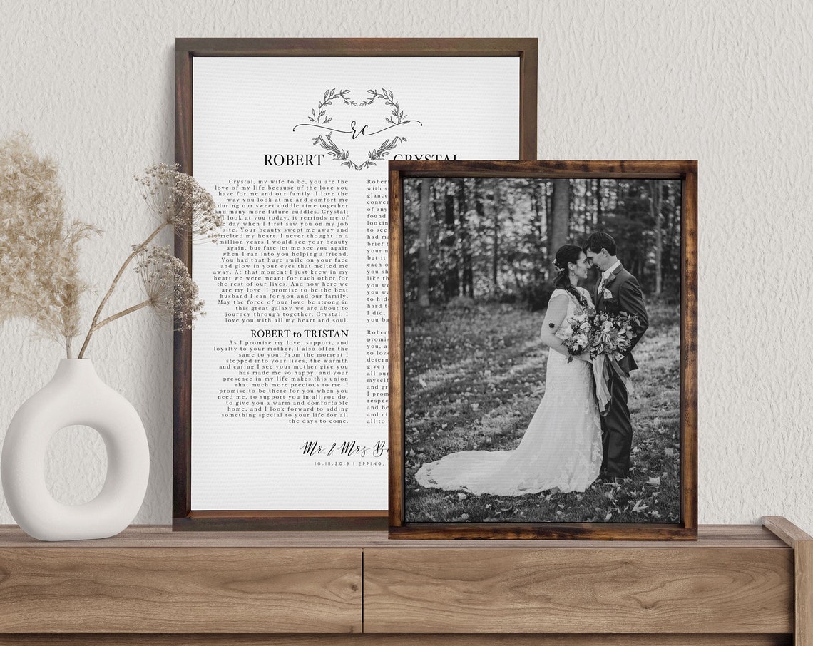 Personalized Wedding Vows and Photo Canvas Set Couple Gift Poster