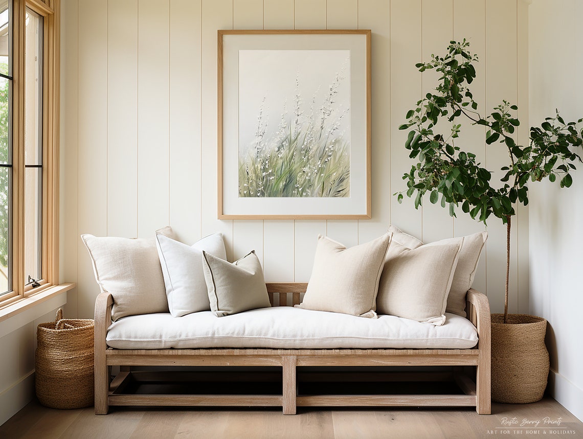 White Wildflower Grasses Soft Neutral Meadow Minimalist Spring Poster - Image 3