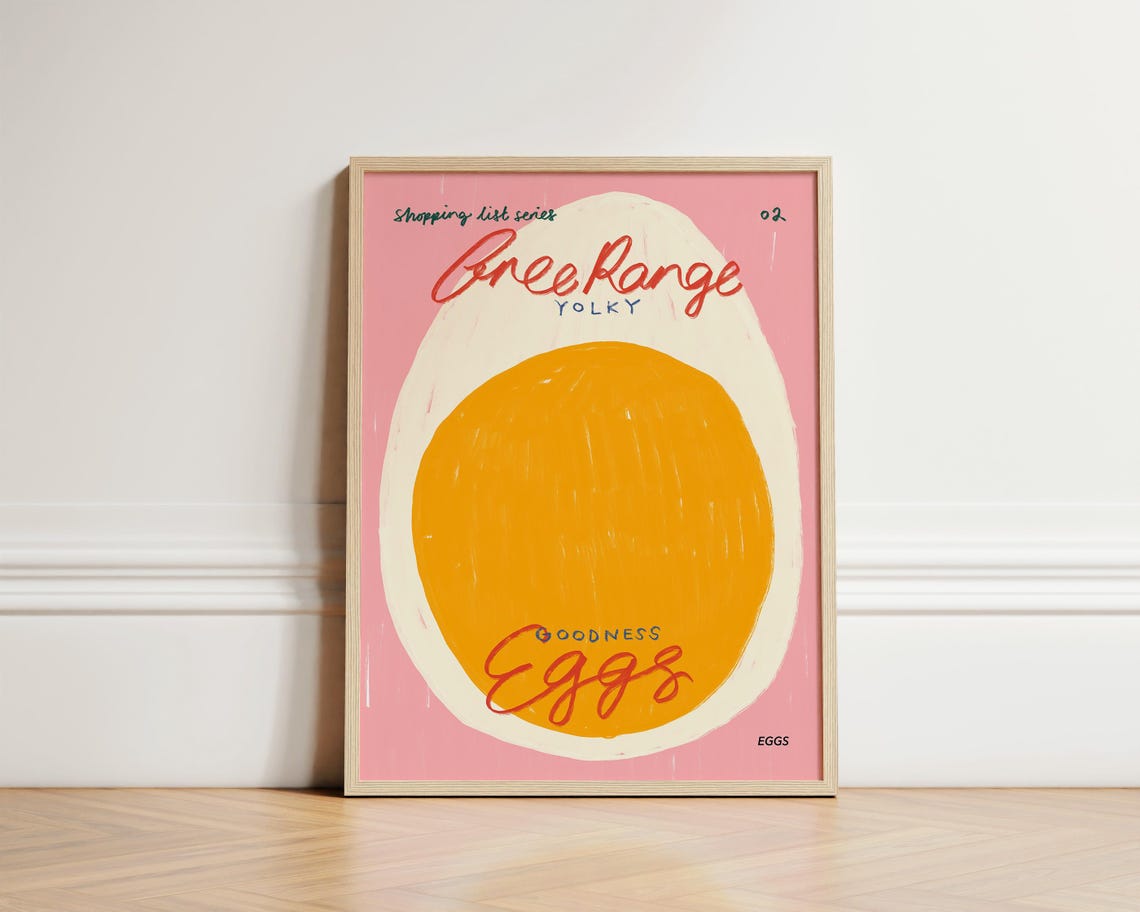 Free Range Eggs Fun Kitchen Shopping List Series Retro Food Poster