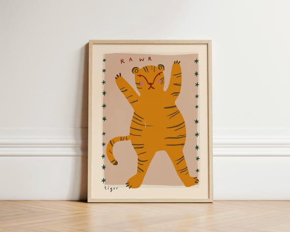 Tiger Print Nursery Bedroom Art, Eclectic Kids Room