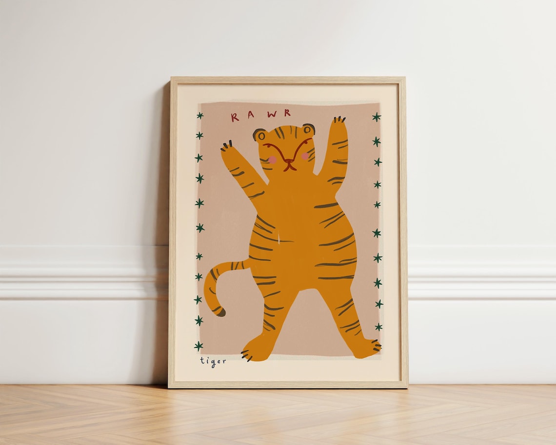 Tiger Print Nursery Bedroom Art, Eclectic Kids Room