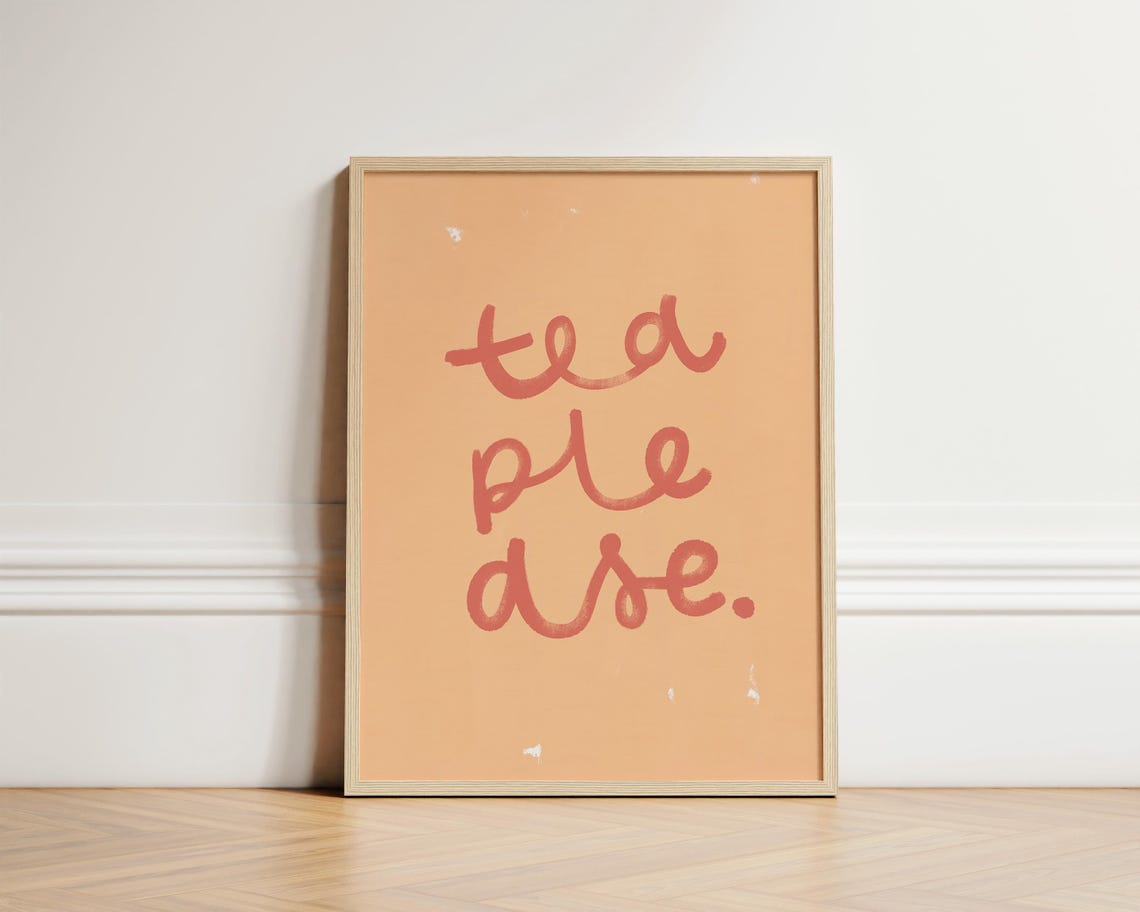 Tea Please Print Colourful Illustration Wall Art Typography Poster Decor Hand Drawn Kitchen Unframed