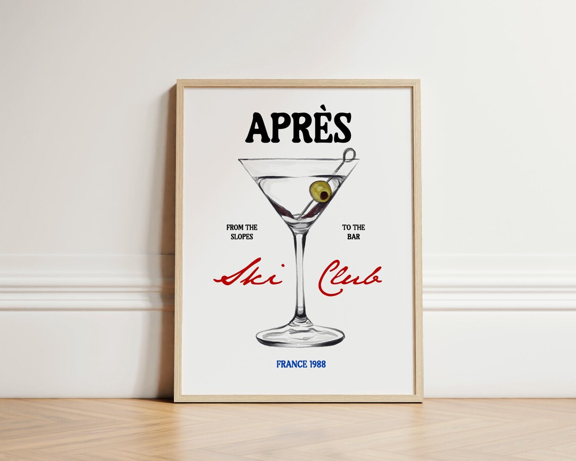 Apres Ski Club Martini Cocktail France 1988 Bar Decor Poster