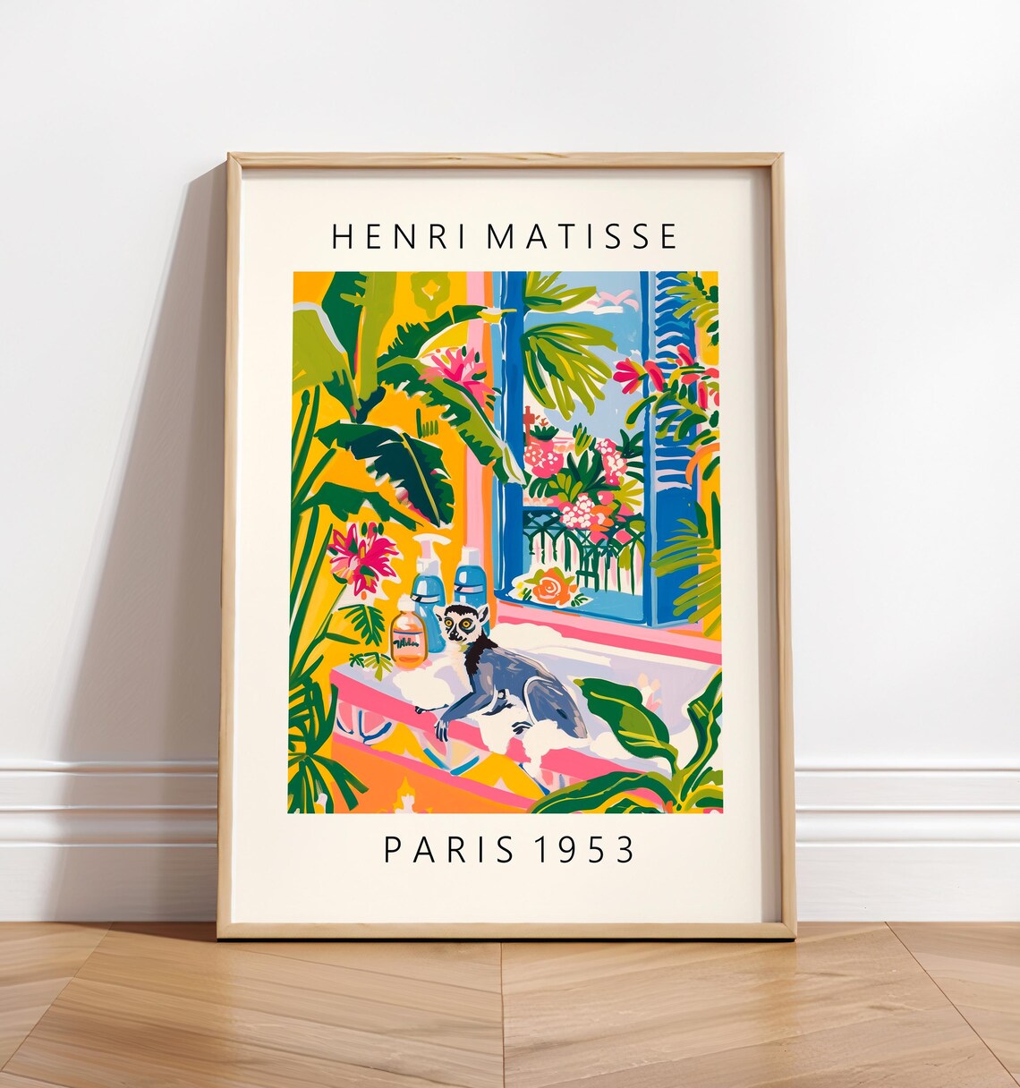 Lemur in Bathtub, Matisse-Inspired Art Print