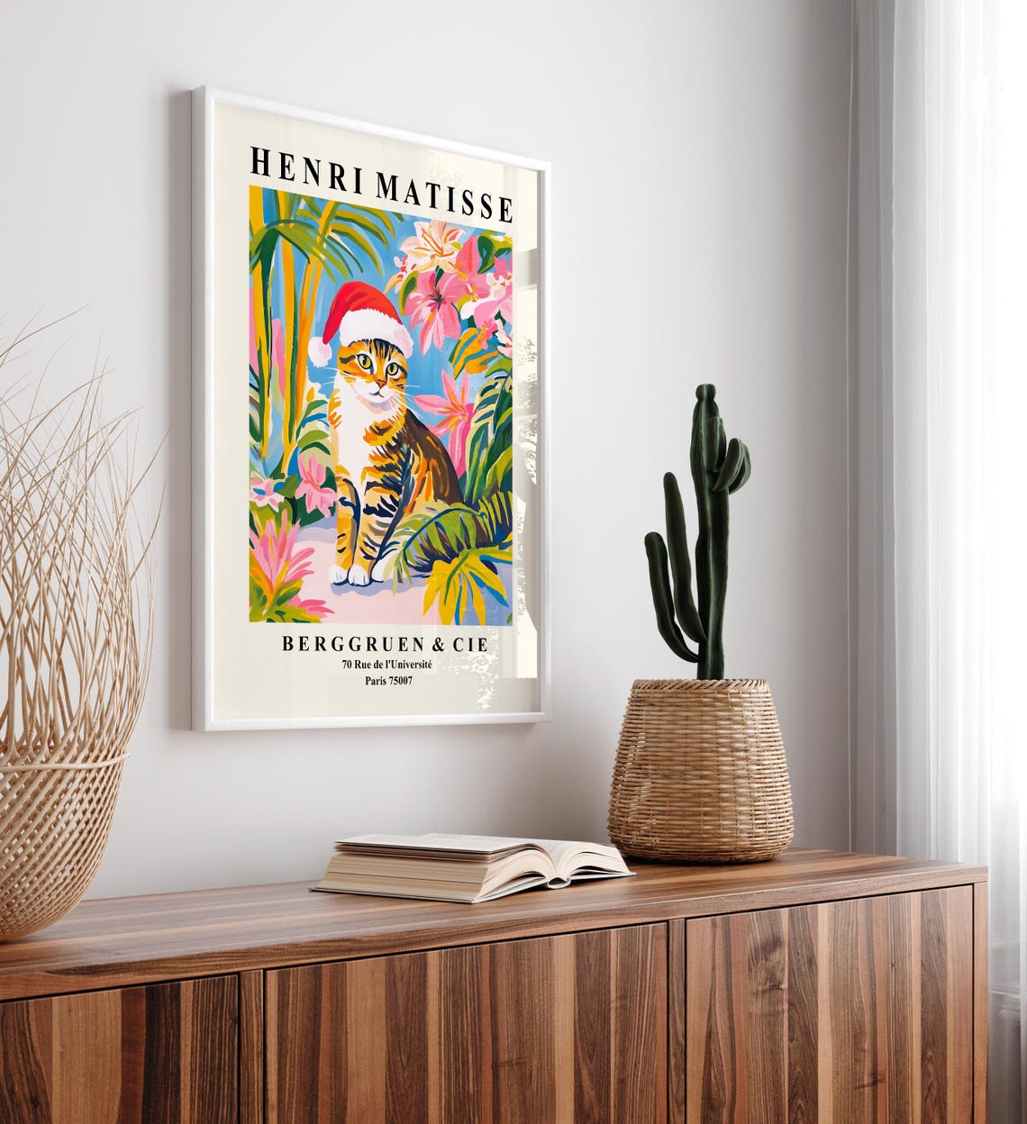 Henri Matisse Style Tabby Cat Santa Hat Tropical Berggruen Poster - Image 4