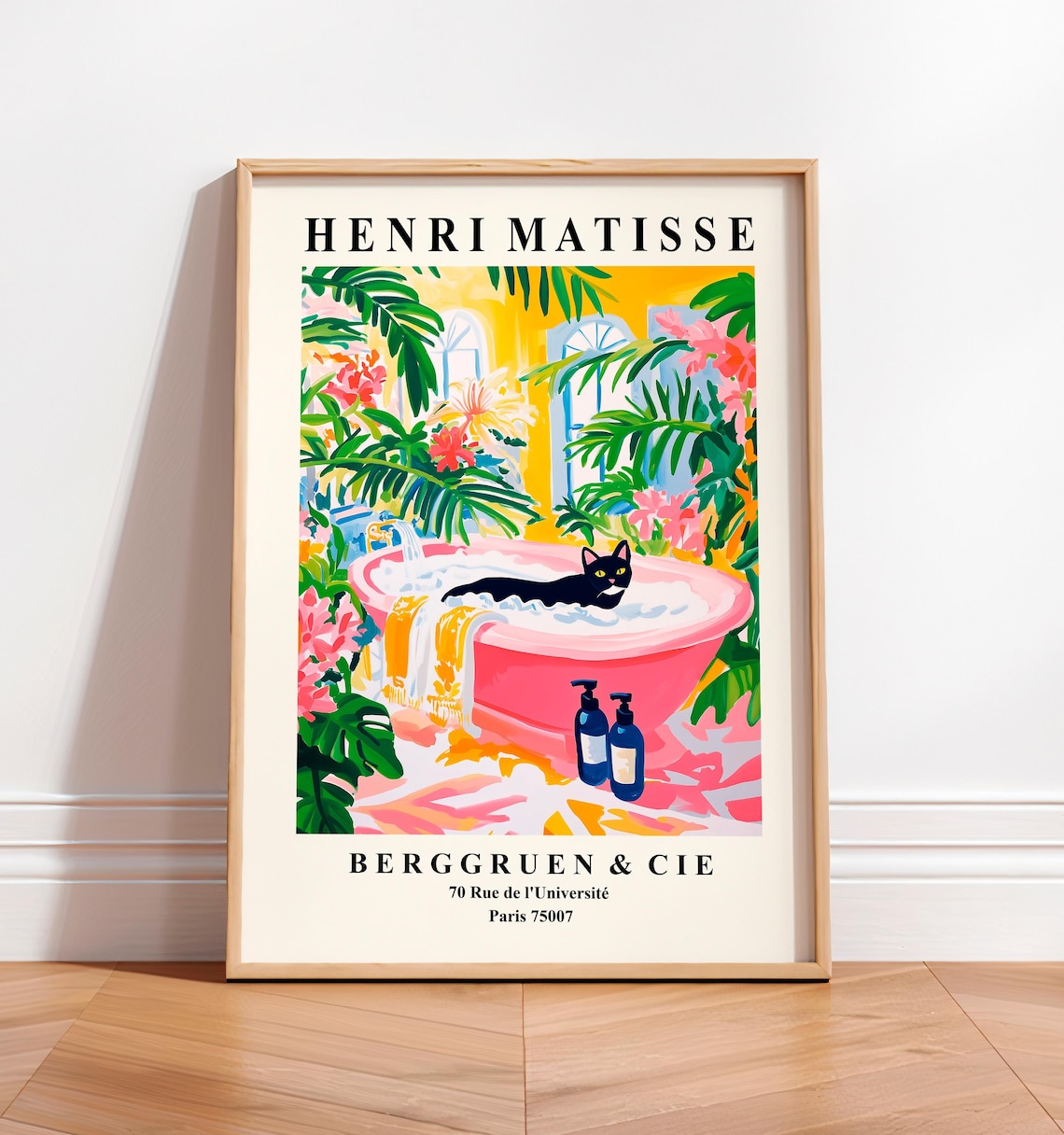 Matisse Cat In Bathtub Pink Floral Bathroom Art Print