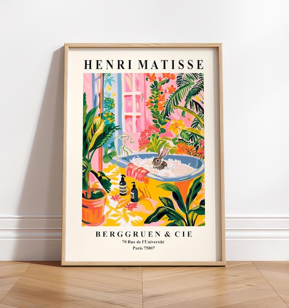 Bunny In Bathtub, Matisse-Inspired Bathroom Poster