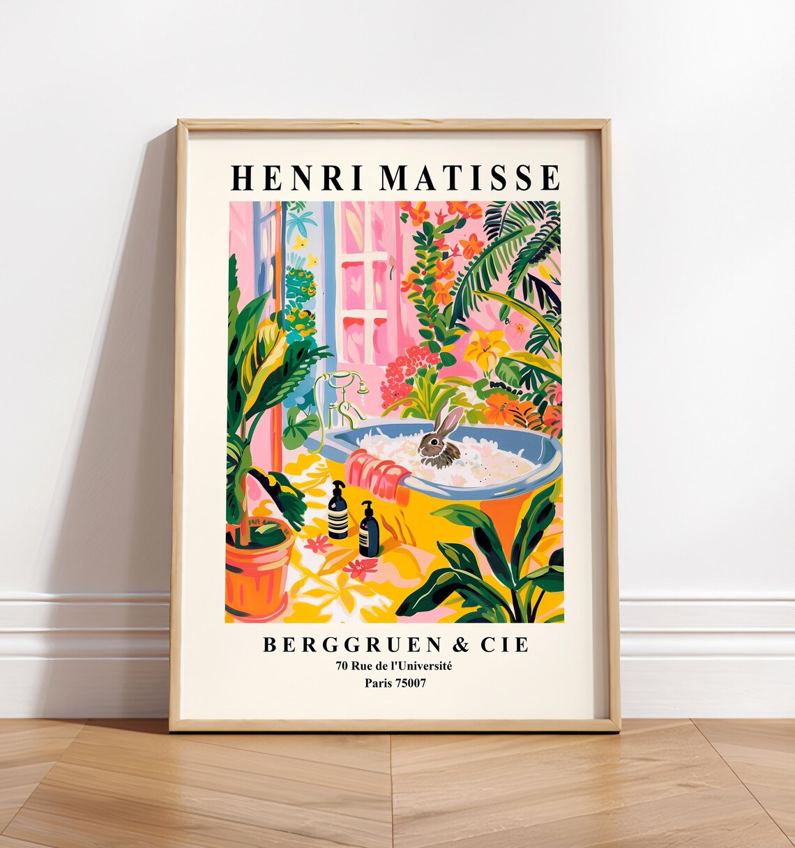 Bunny In Bathtub, Matisse-Inspired Bathroom Poster
