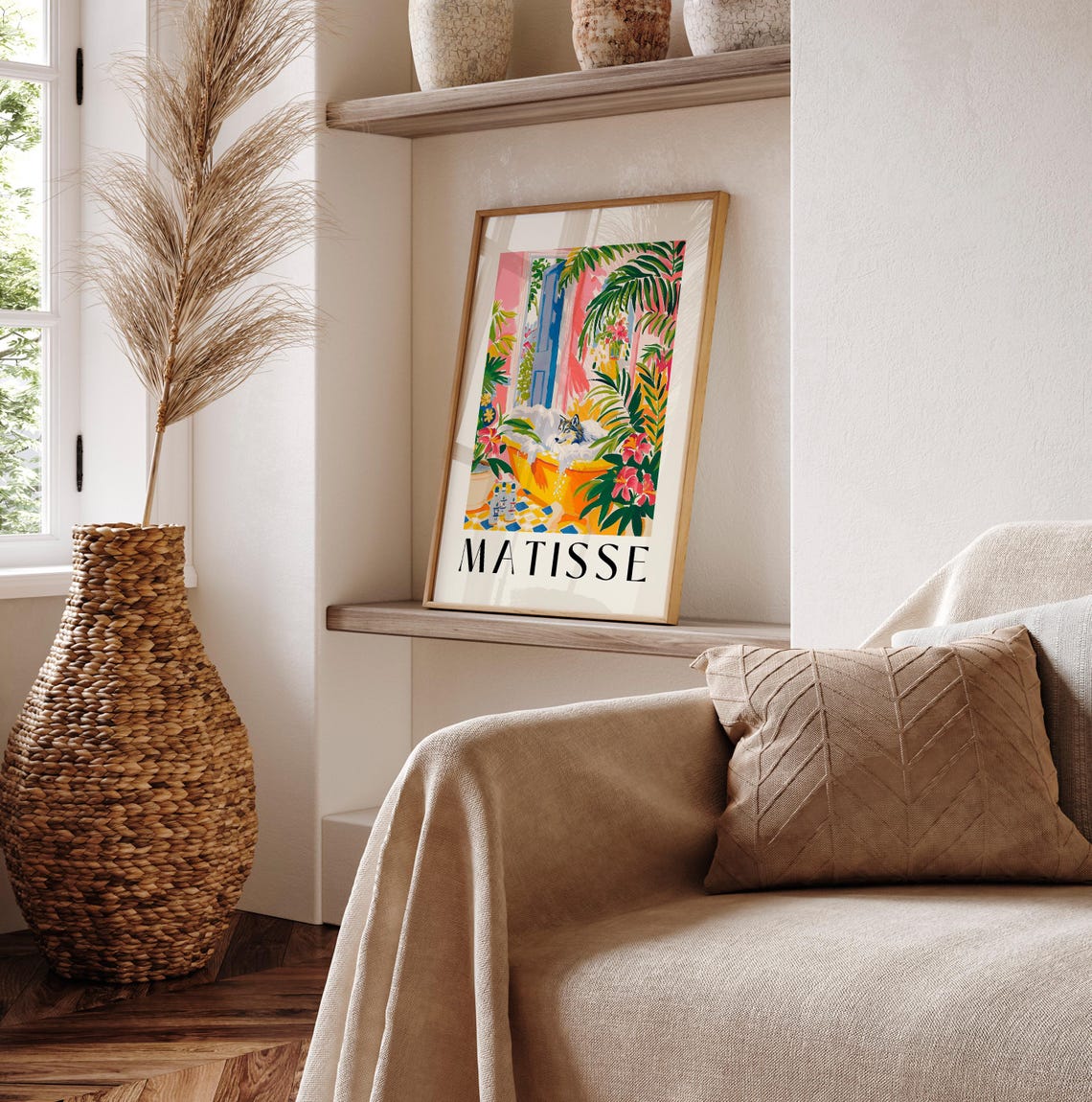 Wolf In Bathtub Funny Poster Matisse Art Print Mid Century Art Pink Tropical Bathroom Decor - Image 2