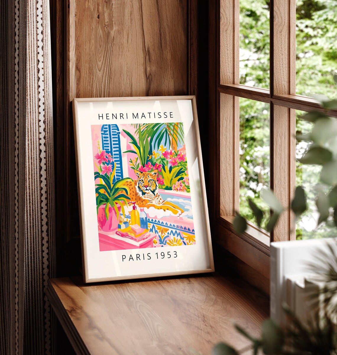 Henri Matisse Style Lynx Cat Bathing in Tropical Bathroom Art Poster - Image 6