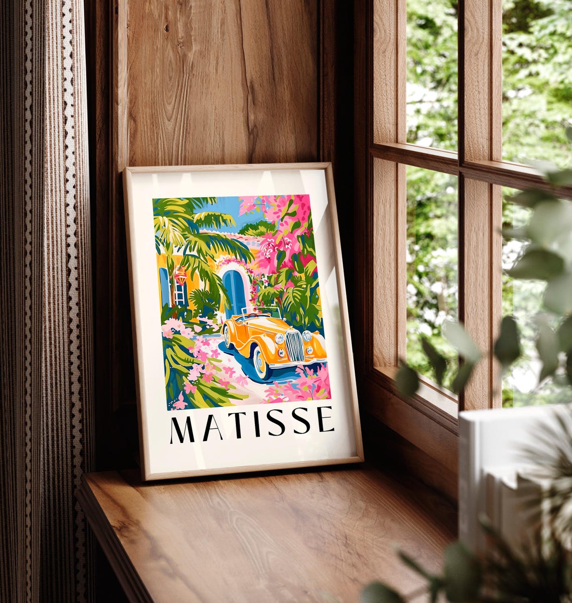 Matisse Style Vintage Orange Convertible Car Garden Villa Art Poster - Image 5