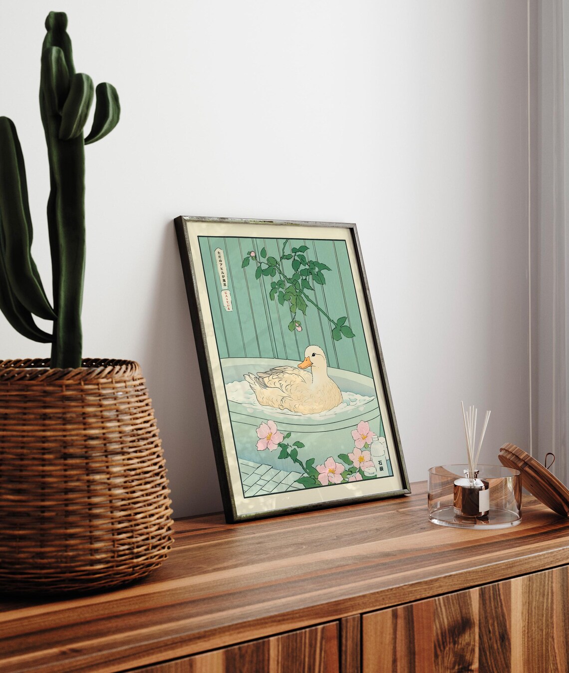 Duck In Bathtub Japandi Bathroom Art Print - Image 3