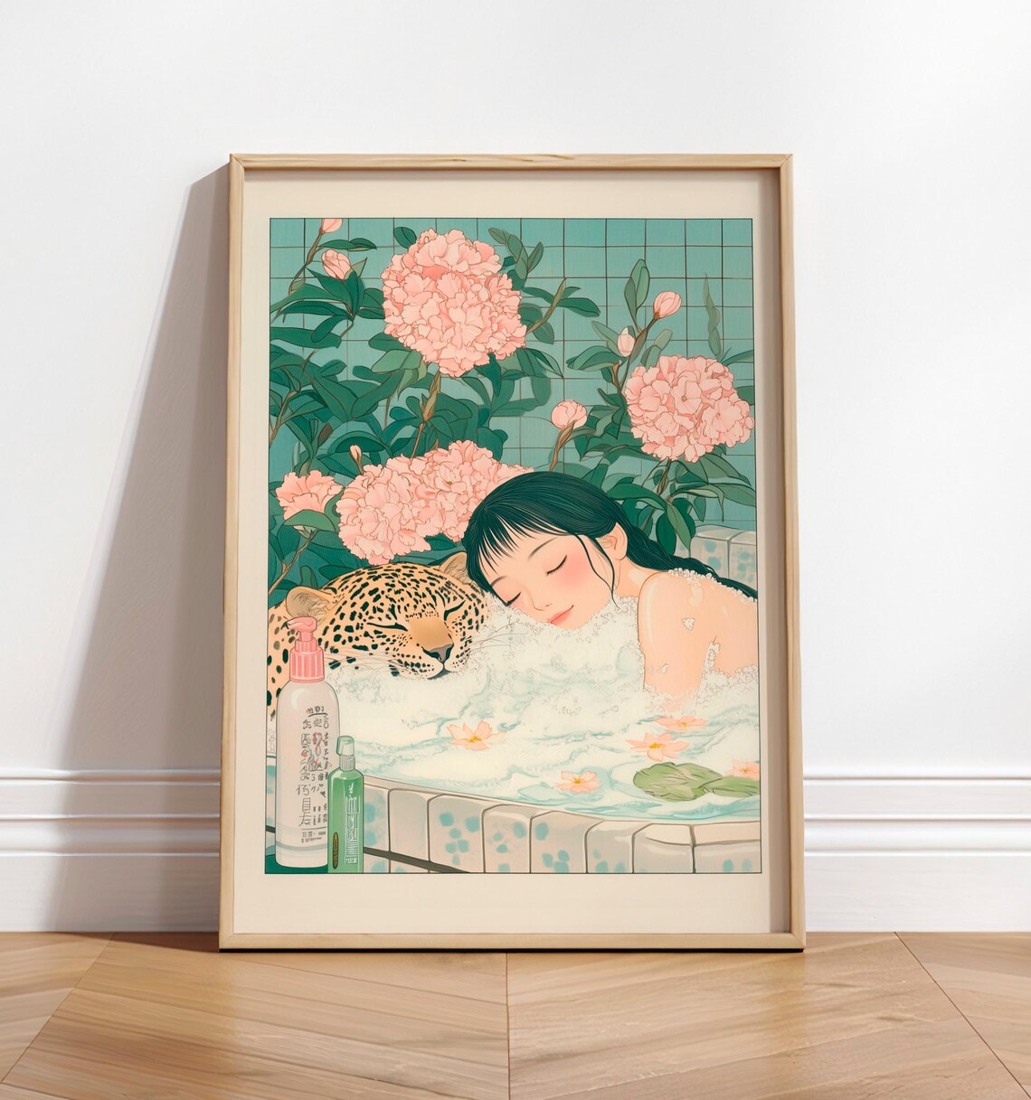 Ukiyoe Leopard Bath Art Print Japandi Bathroom Wall Decor