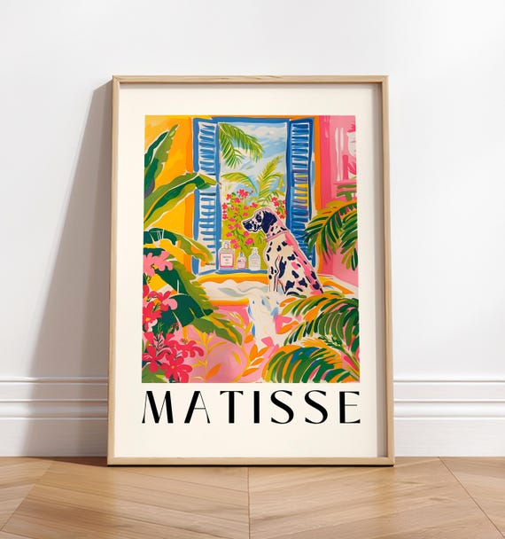 Great Dane In Bathtub Funny Bathroom Wall Art Dog Print Matisse For Lovers Pink Dopamine Decor