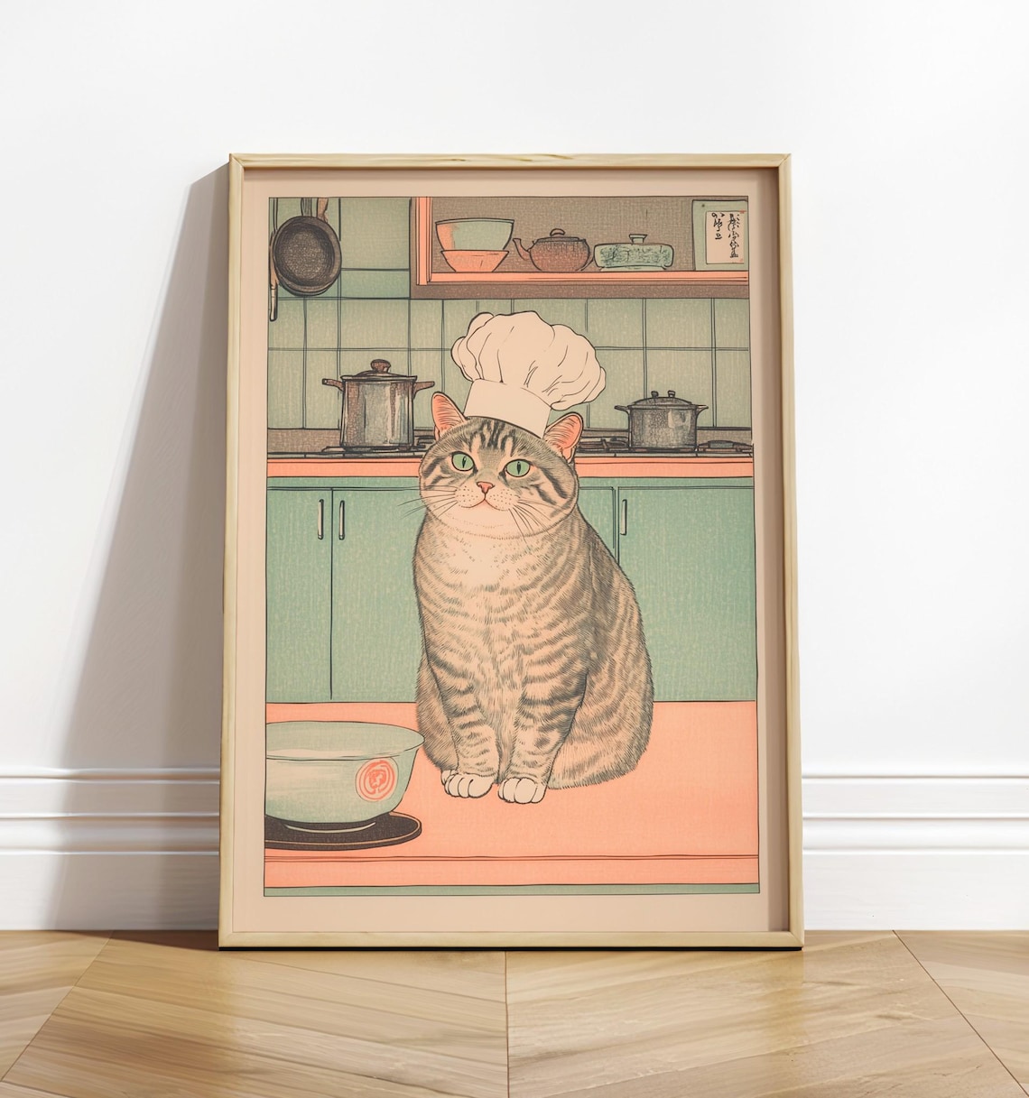 Ukiyoe Cat Chef Print, Japanese Kitchen Art