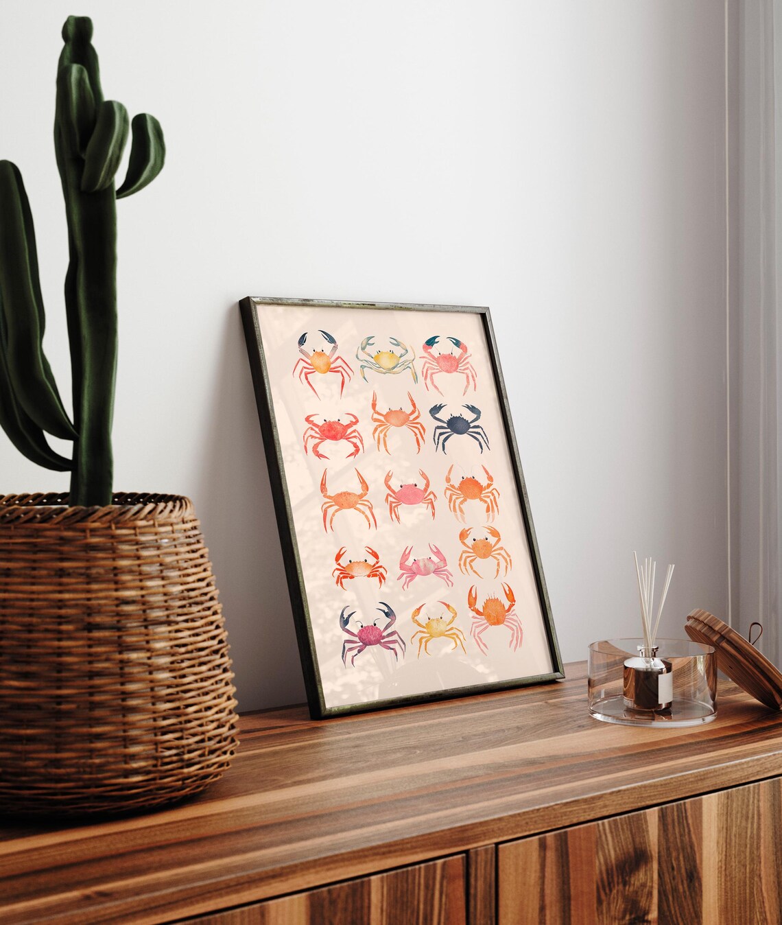 Colorful Crab Watercolor Grid Coastal Sea Life Illustration Wall Art - Image 3