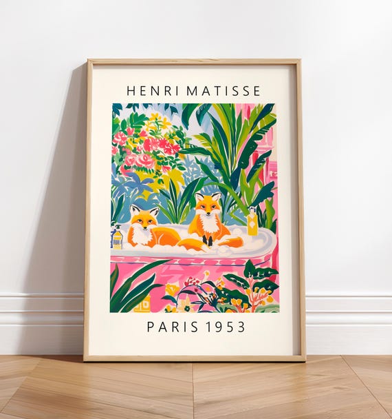 Foxes In Bathtub Art Print, Funny Bathroom Vanity