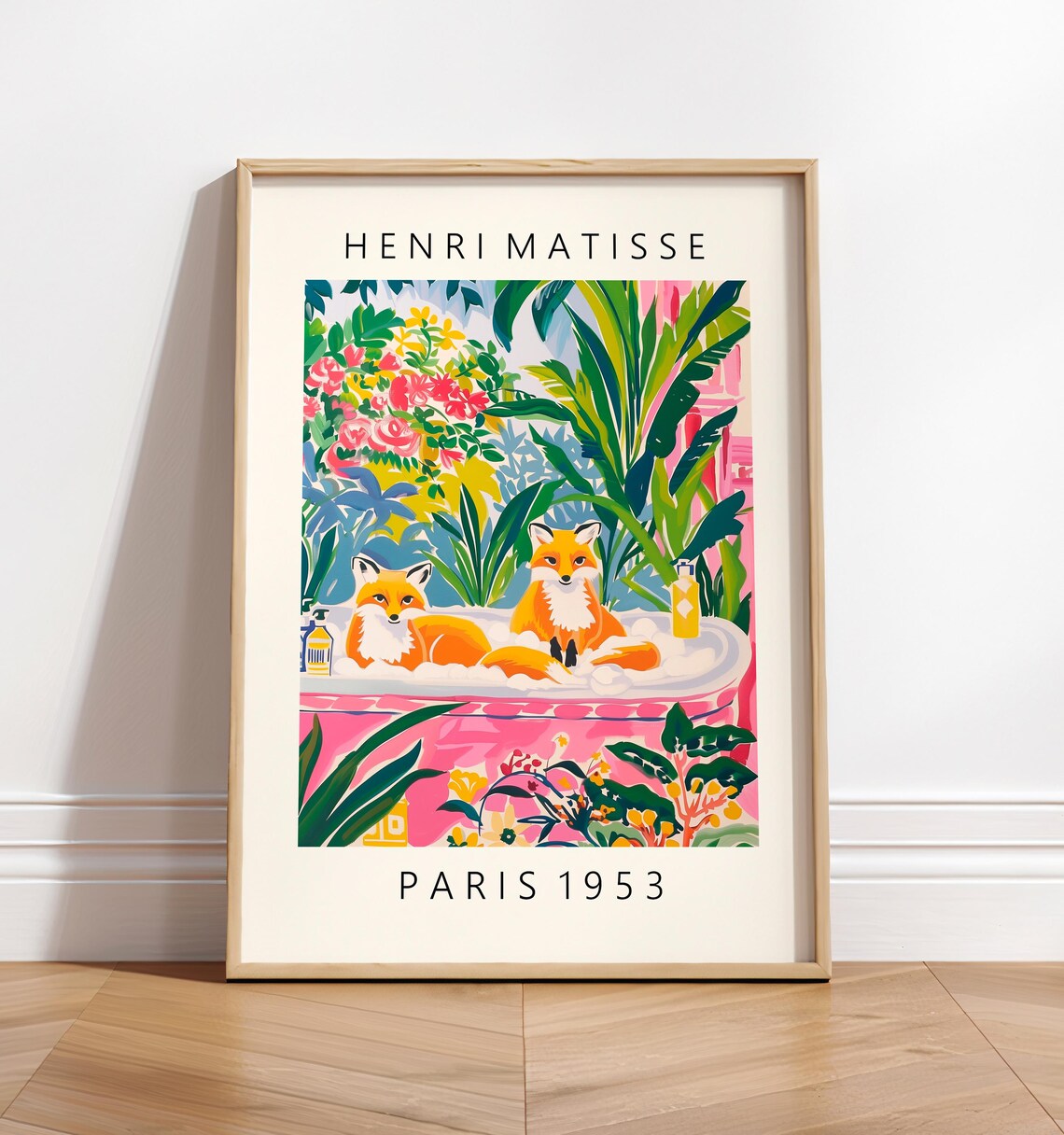 Foxes In Bathtub Art Print, Funny Bathroom Vanity