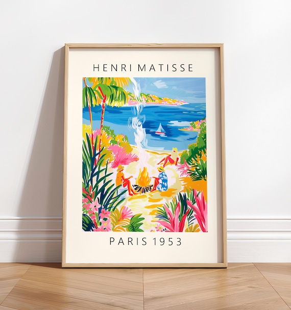 Henri Matisse Style Beach Bonfire at Sunset Tropical Party Art Poster