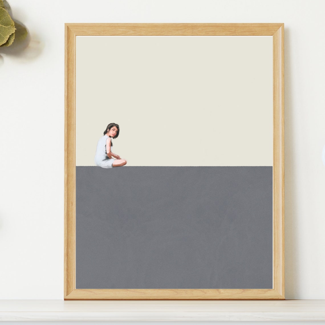 Girl Sitting On A Wall Minimalist Two Tone Modern Art Poster - Image 4