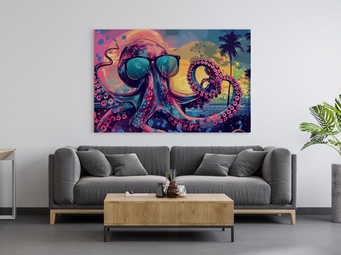 Octopus Graffiti Art Print Art For Men Neon Graffiti Art Print Mens Room Art Graffiti Art Synthwave Art Cool Art - Image 3