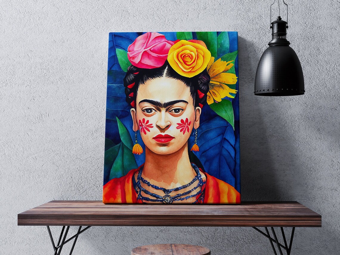 Frida Kahlo Style Portrait With Colorful Flower Crown Art Poster - Image 2