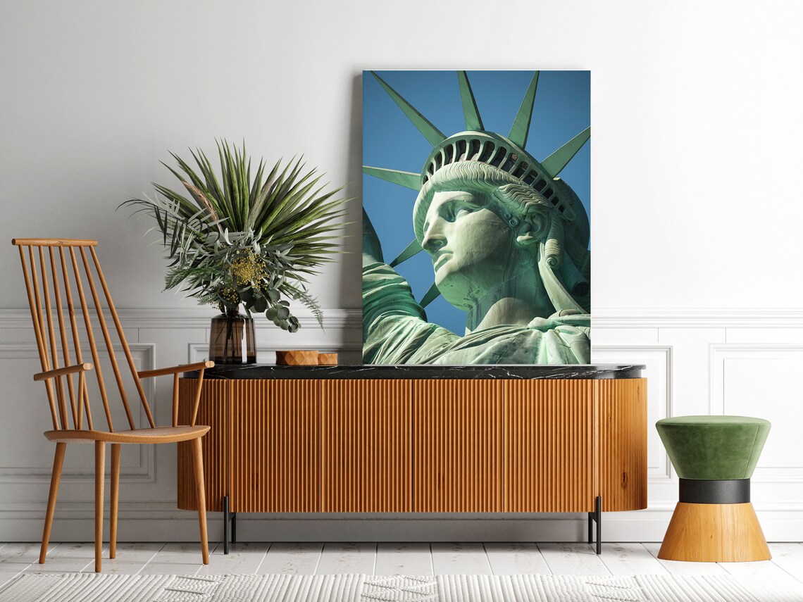 Statue Of Liberty Close Up Poster New York Landmark Against Blue Sky