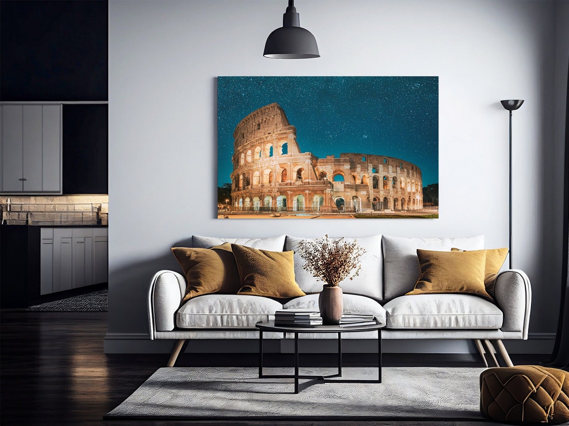 Colosseum Rome Lit Under a Starry Night Sky Photography Poster - Image 3