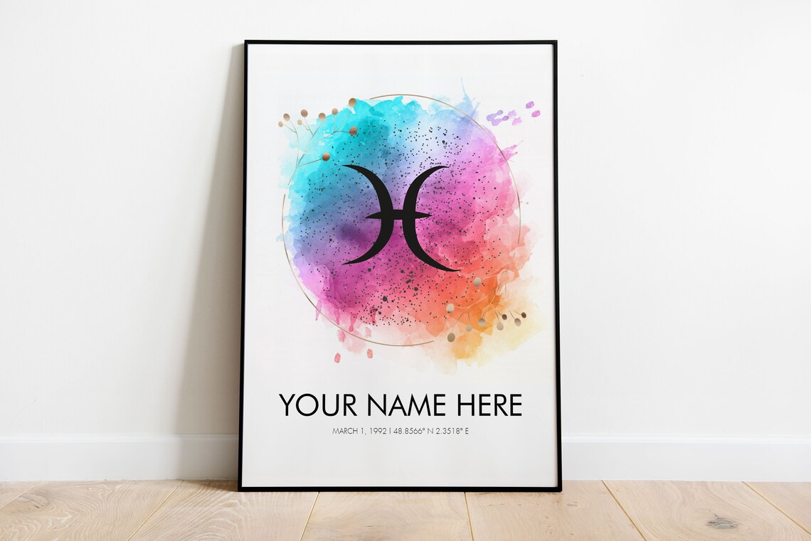 Pisces Zodiac Symbol Watercolor Galaxy Starry Night Art Poster - Image 3
