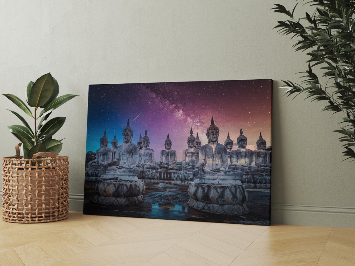 Stone Buddha Statues Under a Starry Milky Way Night Sky Poster - Image 2