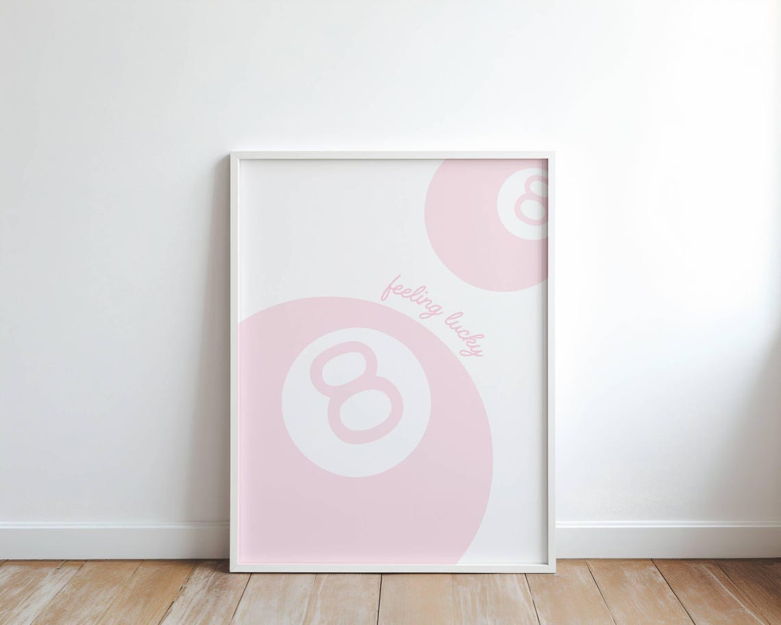 Feeling Lucky Pink 8 Ball Retro Magic Billiards Fun Decor Poster