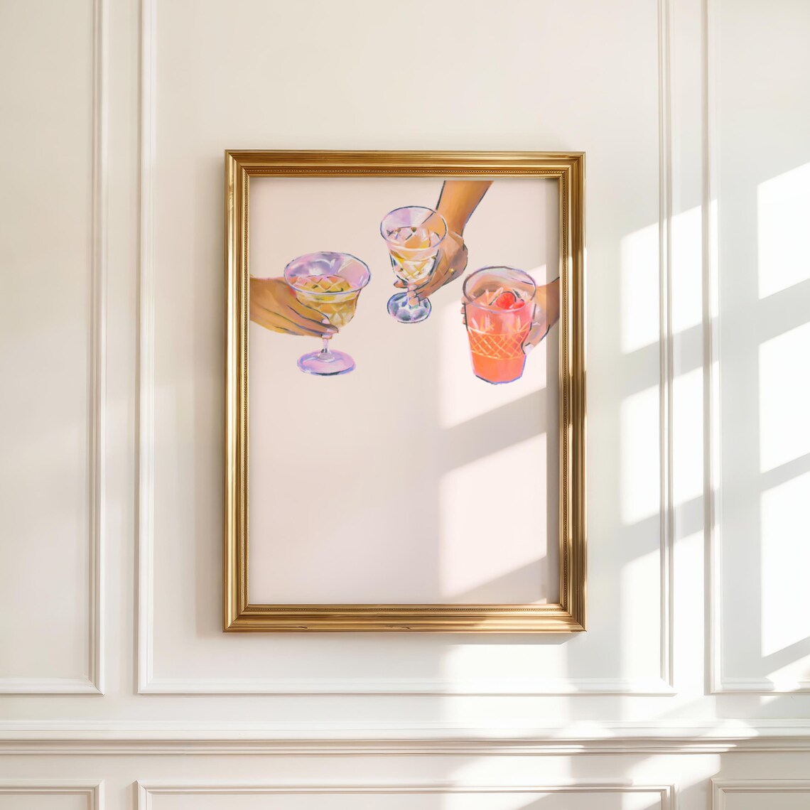 Cheers Clinking Cocktail Glasses Watercolor Bar Cart Art Print