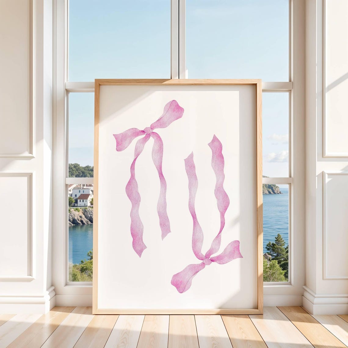 Pink Watercolor Ribbon Bows Pair Coquette Girly Bedroom Art Poster