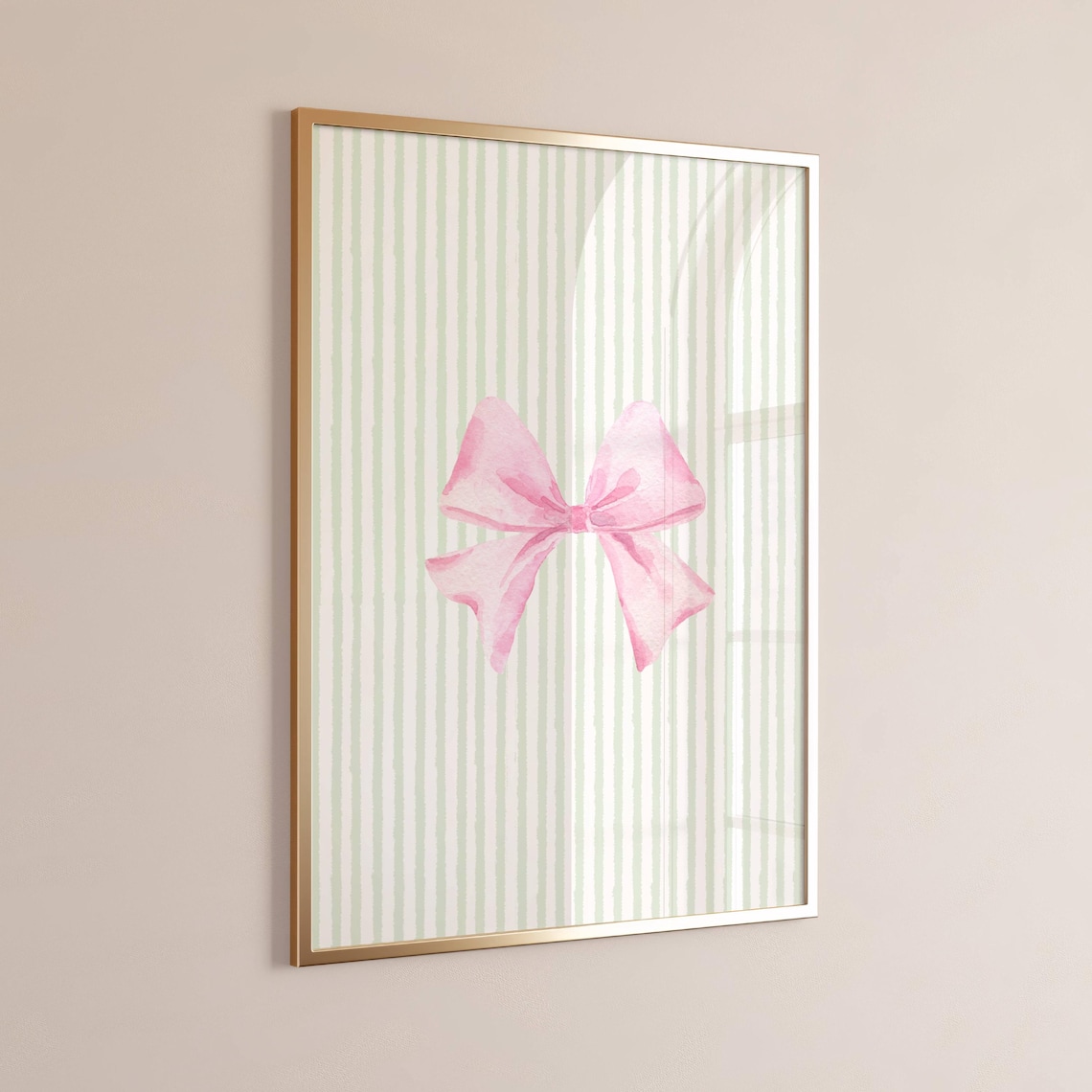 Pink Watercolor Bow Mint Green Stripes Coquette Bedroom Decor Poster