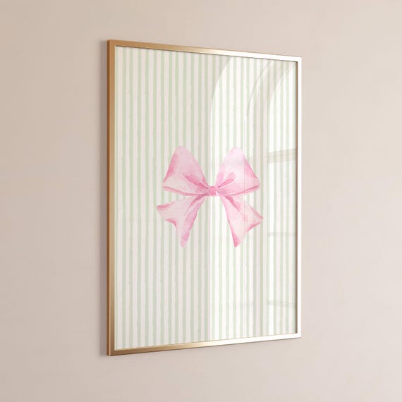Pink And Green Bow Print Coquette Wall Art Preppy Girl Room Decor Instant Poster