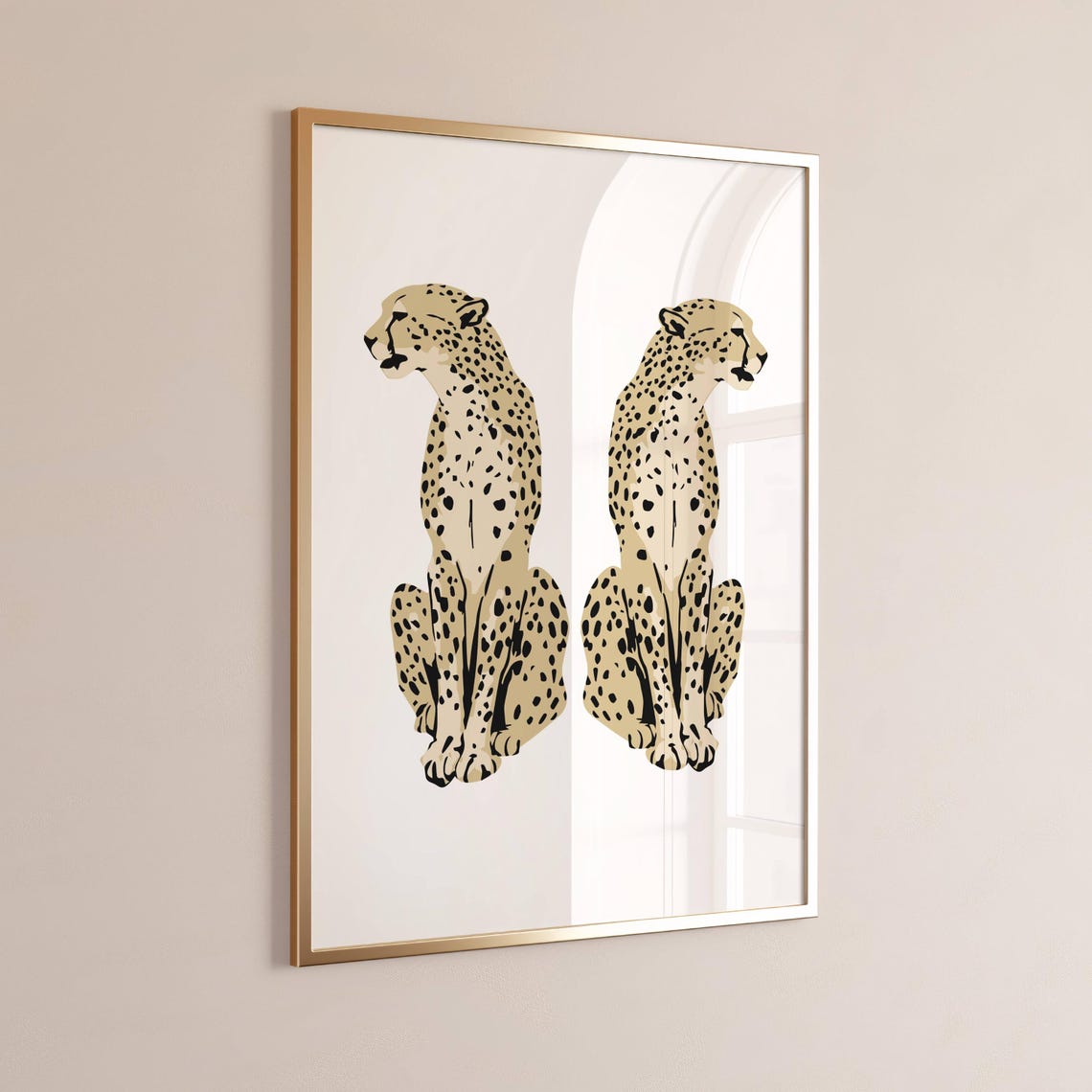 Twin Cheetahs Mirrored Illustration Bold Safari Statement Poster