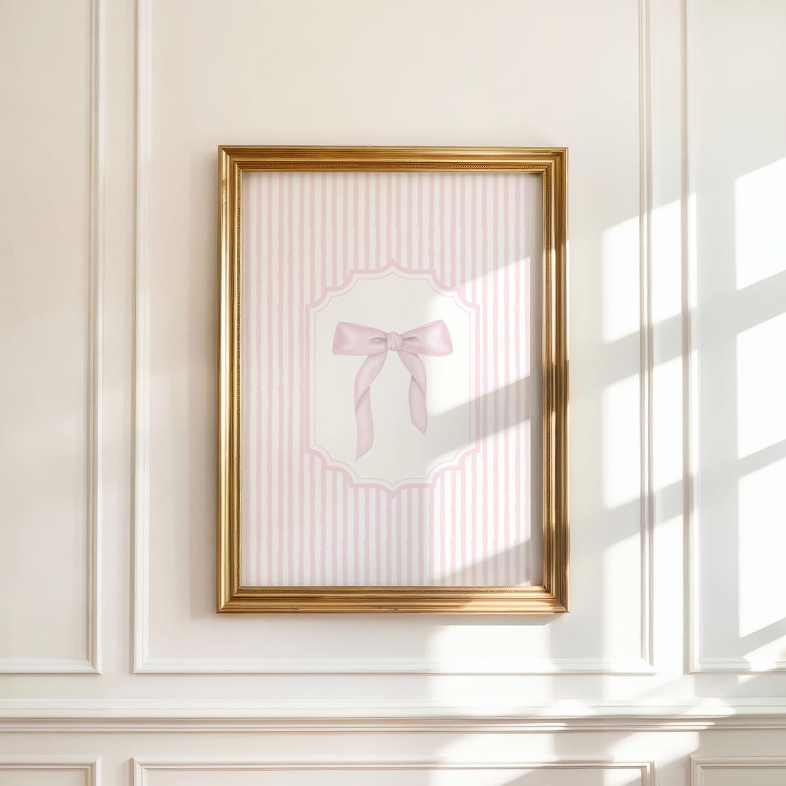 Pink Bow Wall Art Feminine Striped Girly Decor Preppy Blush Ribbon Cute Dorm Print