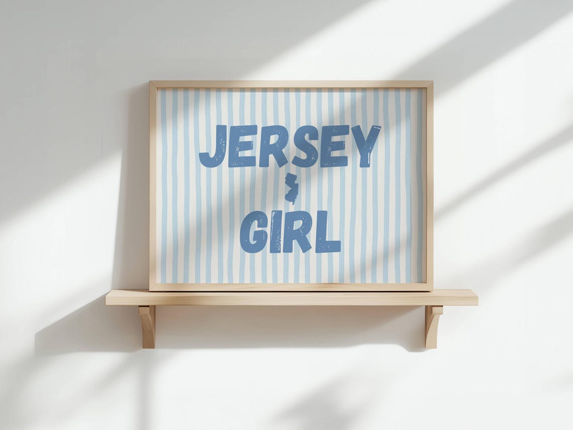 Jersey Girl Distressed Text Blue Striped State Pride Decor Poster