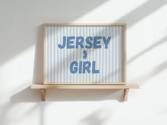Jersey Girl Blue Striped Print Coastal Wall Art New Poster Preppy Beach Decor Retro Room