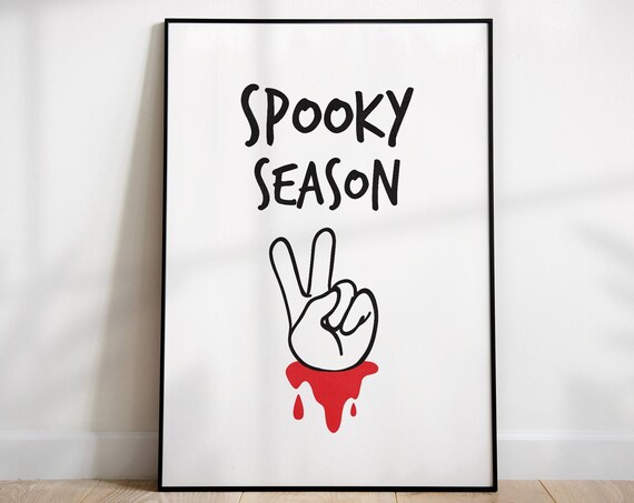 Spooky Season Halloween Graphic Peace Sign Dripping Hand Print