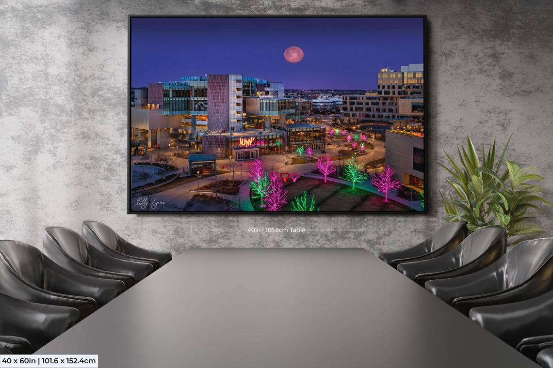 Boise Idaho Downtown Full Moon Cityscape Art Print - Image 2