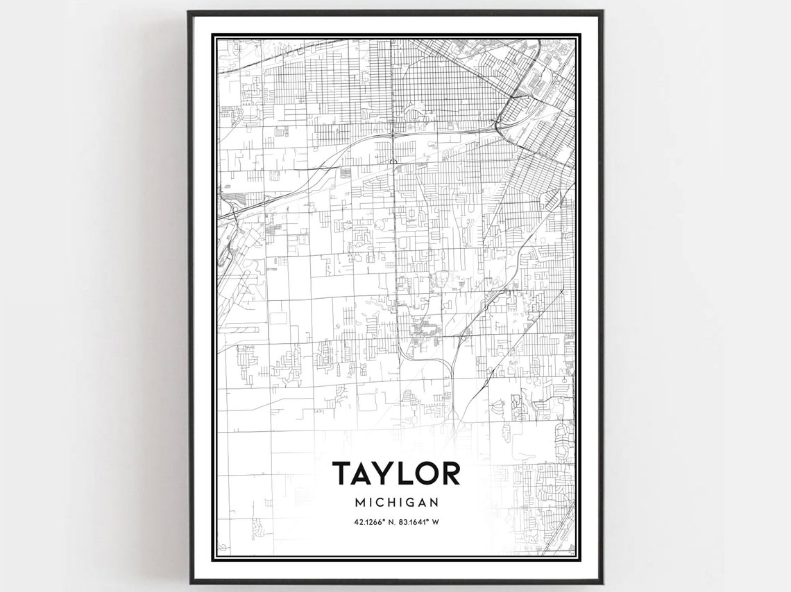 Taylor Michigan Minimalist Black White City Street Map Poster