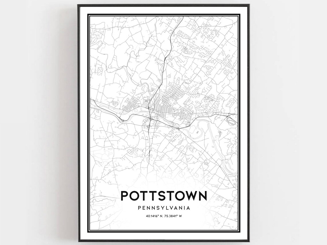 Pottstown Pennsylvania Minimalist Black White Street Map Poster