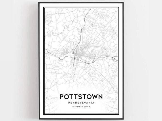 Pottstown Map Print Poster Wall Art Pa City Pennsylvania Street Decor Road Gift B833