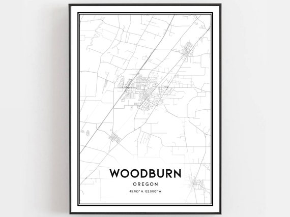 Woodburn Map Print Poster Wall Art Or City Oregon Street Decor Road Gift B1741