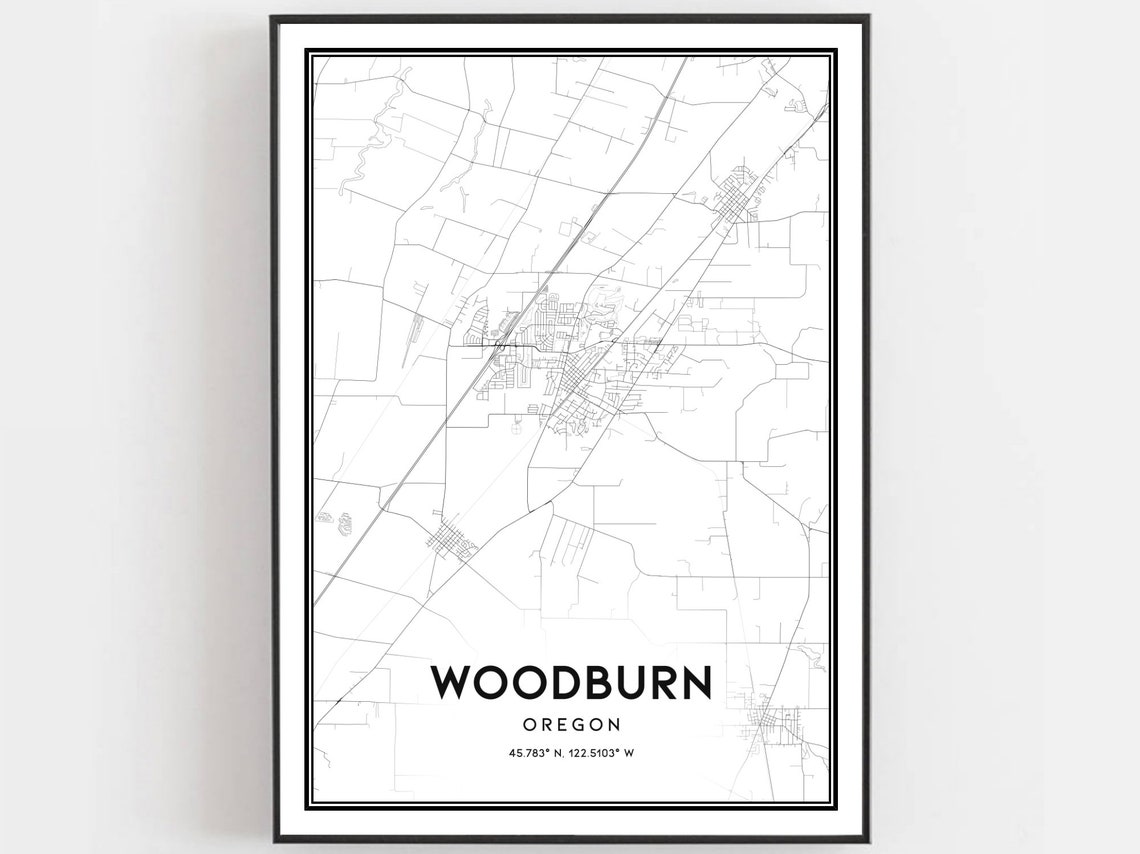 Woodburn Oregon Minimalist Black White City Street Map Poster