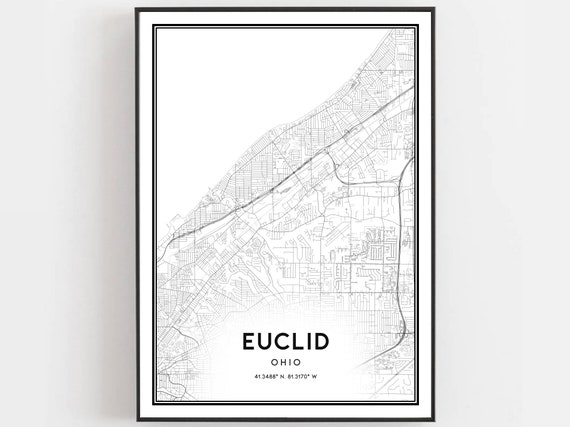 Euclid Map Print Poster Wall Art Oh City Ohio Street Decor Road Gift B1451